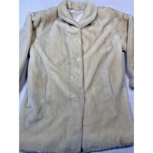 La Maison de la Fausse Fourrure Paris VTG Faux Fur Coat Winter White Plush SZ L